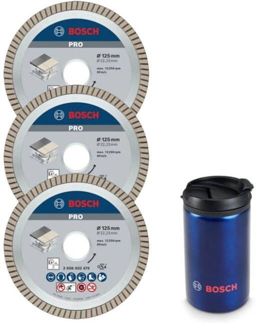 Bosch Accessoires PRO Diamantschijven voor tegels | 3 stuks | 125mm | + Thermomok 0615997670
