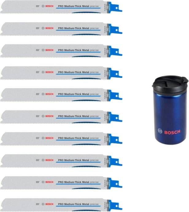 Bosch Accessoires PRO Medium-Thick Metal precise S1137BEF Reciprozaagbladen (10 stuks) | + Isotherm Mok | 225mm 0615997675