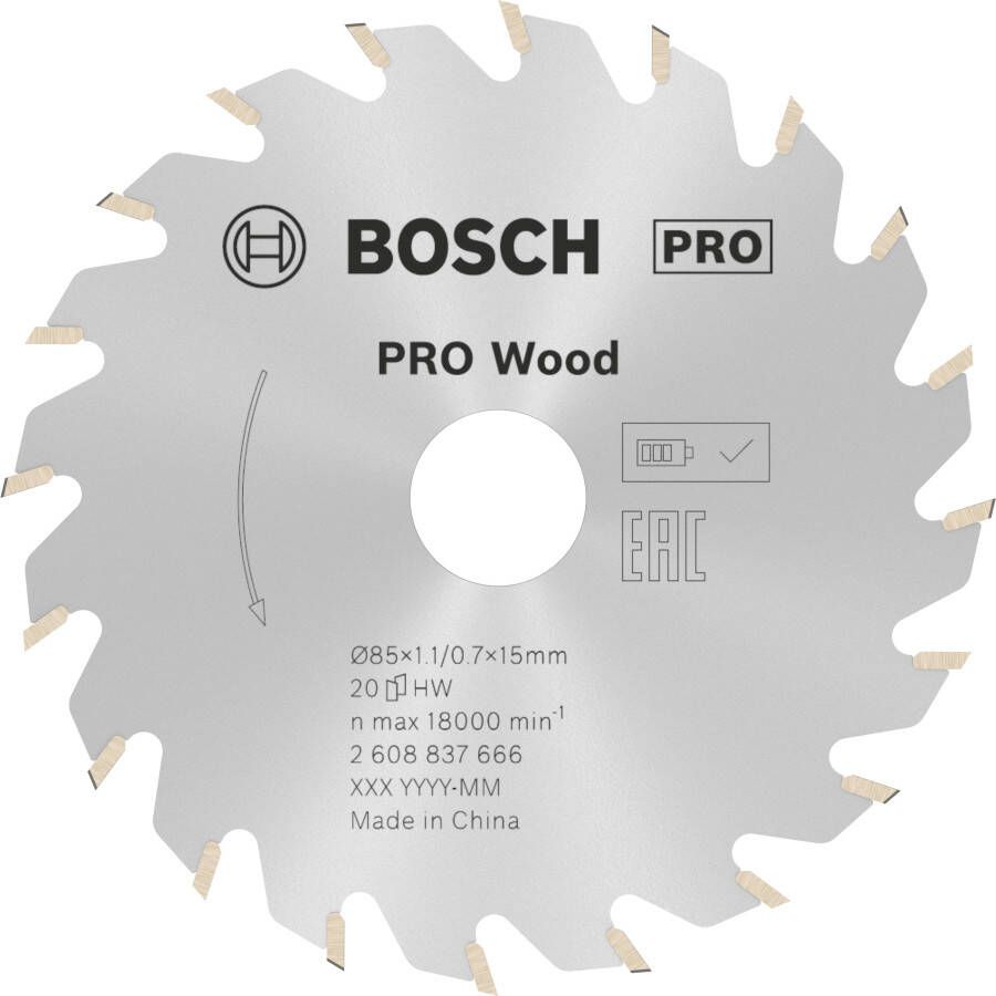 Bosch Accessoires Cirkelzaagblad ACCU Standard for Wood 85x15x1.1 0.7x20T 2608837666