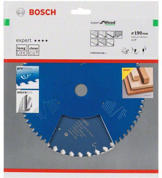 Bosch Accessoires Cirkelzaagblad expert for Wood 190x30x2.6 1.6x40 T 2608644048