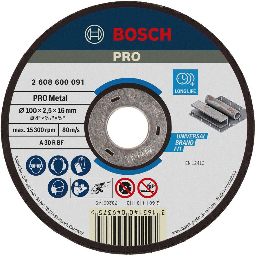 Bosch Accessoires Doorslijpschijf Metaal 100X2 5 mm Recht 2608600091