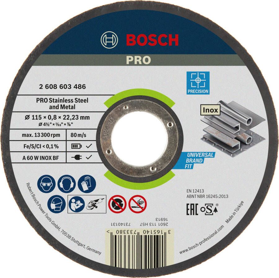 Bosch Accessoires Doorslijpschijf recht Best for Inox Rapido A 60 W INOX BF 115 mm 22 23 mm 0 8 mm 1 stuks 2608603486