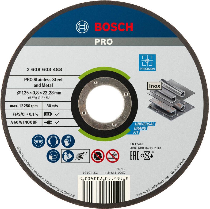 Bosch Accessoires Doorslijpschijf recht Best for Inox Rapido A 60 W INOX BF 125 mm 22 23 mm 0 8 mm 1st 2608603488