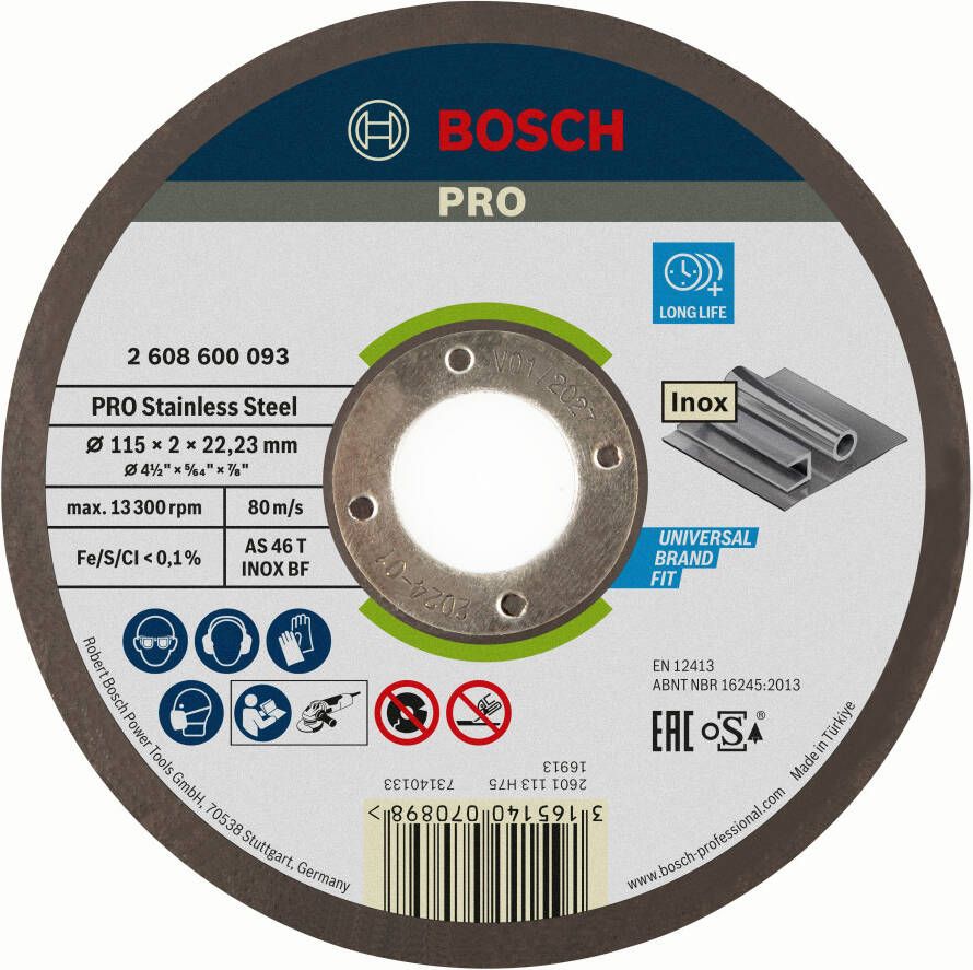 Bosch Accessoires Doorslijpschijf recht Expert for Inox AS 46 T INOX BF 115 mm 22 23 mm 2 0 mm 1 stuks 2608600093