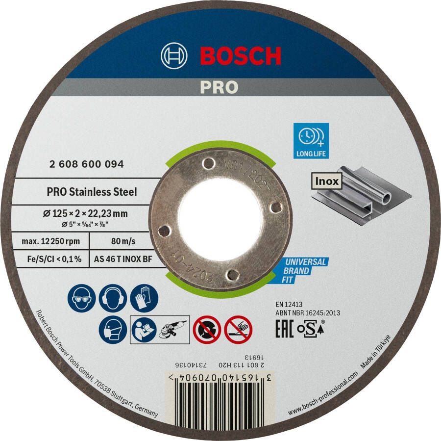 Bosch Accessoires Doorslijpschijf recht Expert for Inox AS 46 T INOX BF 125 mm 22 23 mm 2 0 mm 1 stuks 2608600094