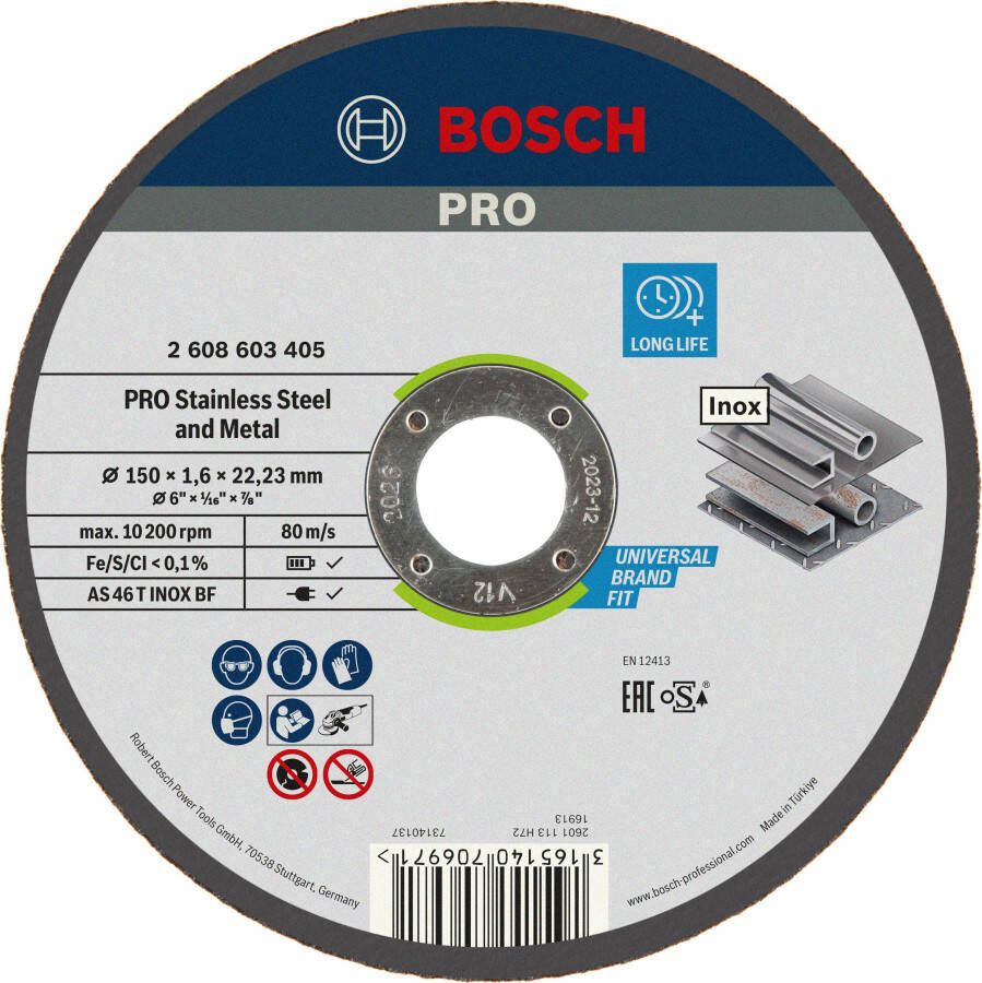 Bosch Accessoires Doorslijpschijf recht Expert for Inox AS 46 T INOX BF 150 mm 22 23 mm 1 6 mm 1 stuks 2608603405