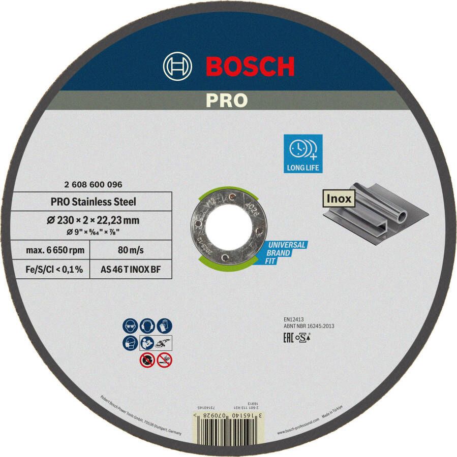 Bosch Accessoires Doorslijpschijf recht Expert for Inox AS 46 T INOX BF 230 mm 22 23 mm 2 0 mm 1 stuks 2608600096