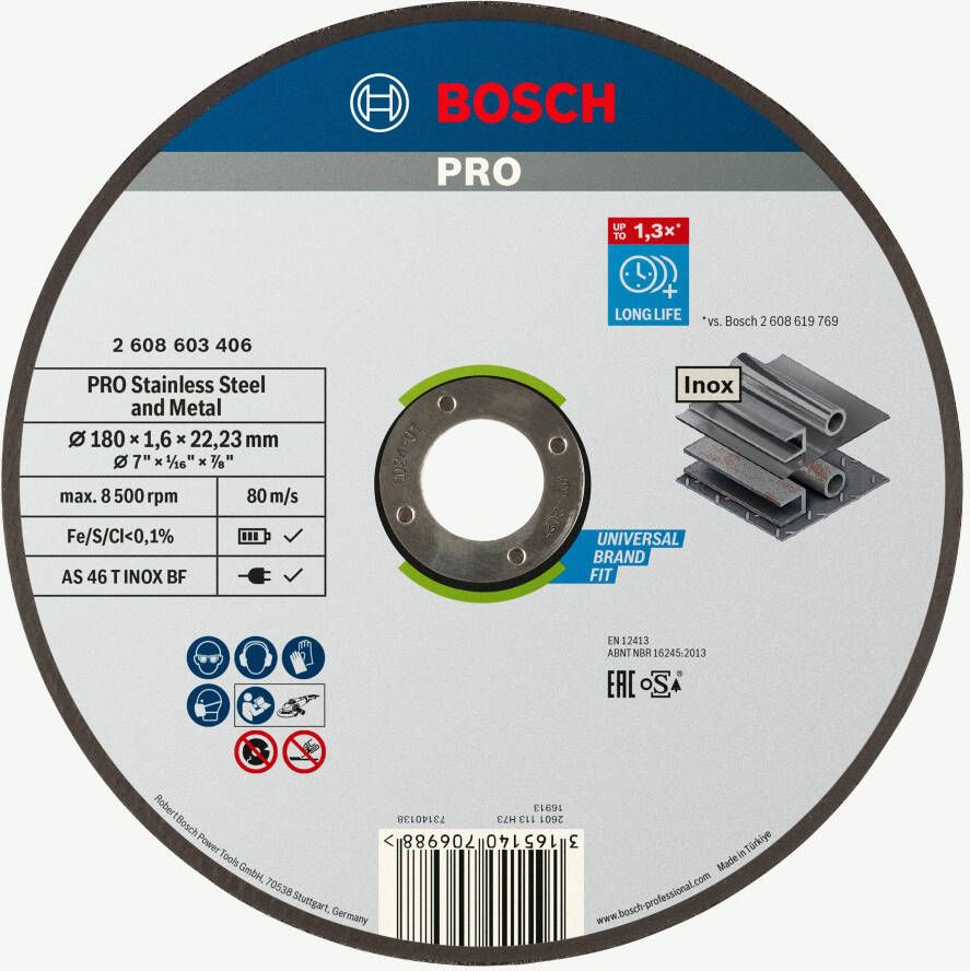 Bosch Accessoires Doorslijpschijf recht Expert for Inox Rapido AS 46 T INOX BF 180 mm 22 23 mm 1 6 mm 1st 2608603406
