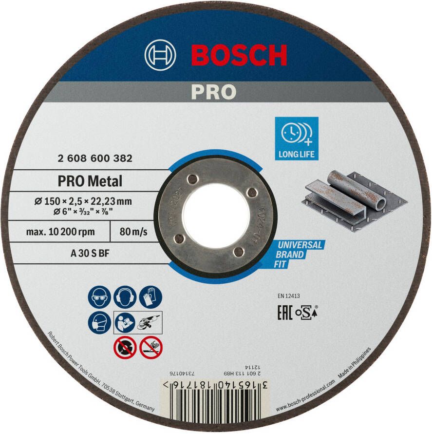 Bosch Accessoires Doorslijpschijf recht Expert for Metal A 30 S BF 150 mm 22 23 mm 2 5 mm 1 stuks 2608600382