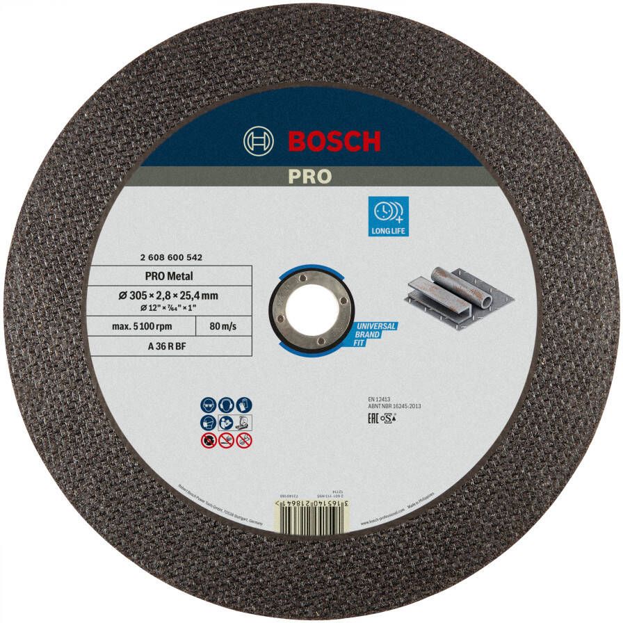 Bosch Accessoires Doorslijpschijf recht Expert for Metal A 36 R BF 300 mm 25 40 mm 2 8 mm 1 stuks 2608600542