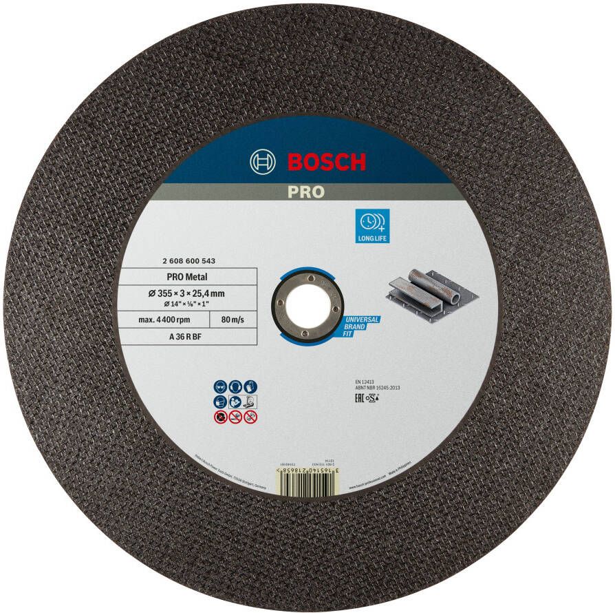 Bosch Accessoires Doorslijpschijf recht Expert for Metal A 36 R BF 350 mm 25 40 mm 2 8 mm 1 stuks 2608600543