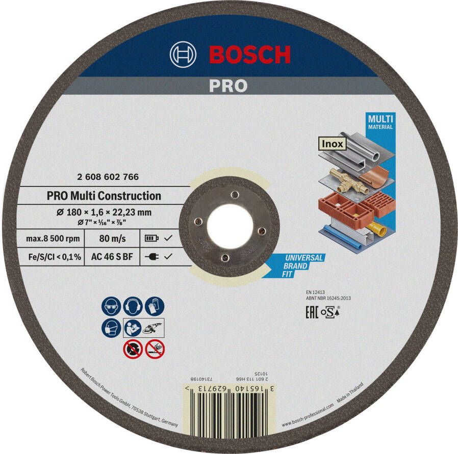 Bosch Accessoires Doorslijpschijf recht Rapido Multi Construction ACS 46 V BF 180 mm 22 23 mm 1 6 mm 1 stuks 2608602766