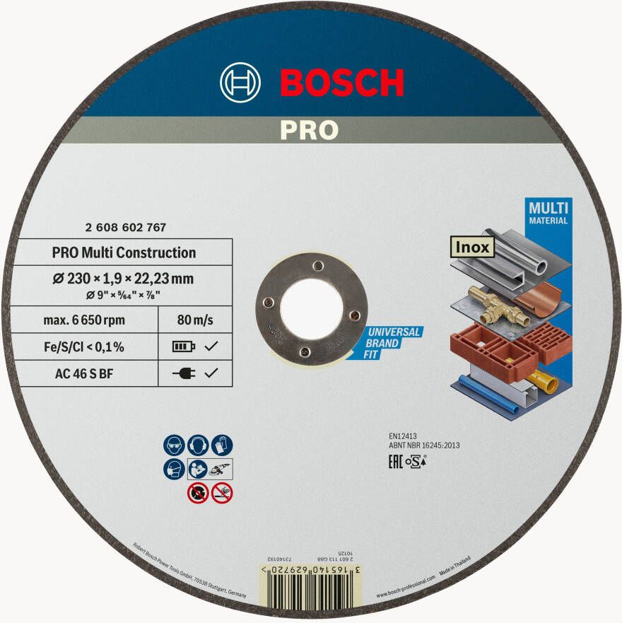 Bosch Accessoires Doorslijpschijf recht Rapido Multi Construction ACS 46 V BF 230 mm 22 23 mm 1 9 mm 1 stuks 2608602767