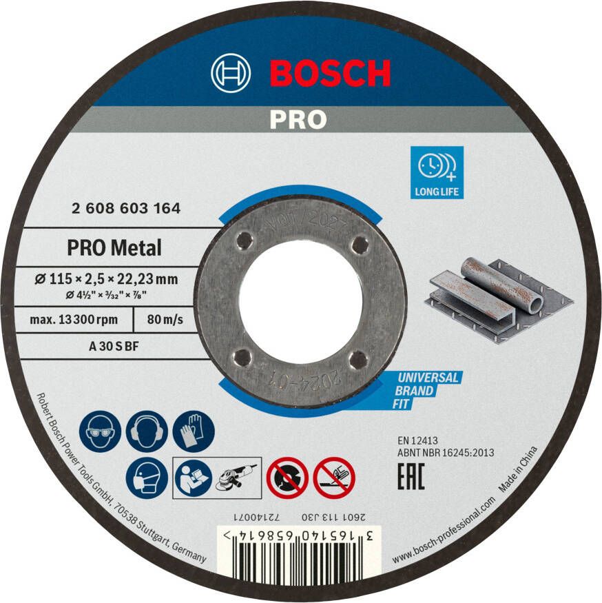 Bosch Accessoires Doorslijpschijf recht Standard for Metal A 30 S BF 115 mm 22 23 mm 2 5 mm 1 stuks 2608603164