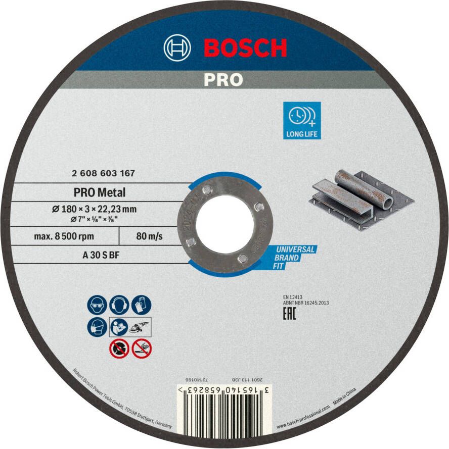 Bosch Accessoires Doorslijpschijf recht Standard for Metal A 30 S BF 180 mm 22 23 mm 3 0 mm 1 stuks 2608603167