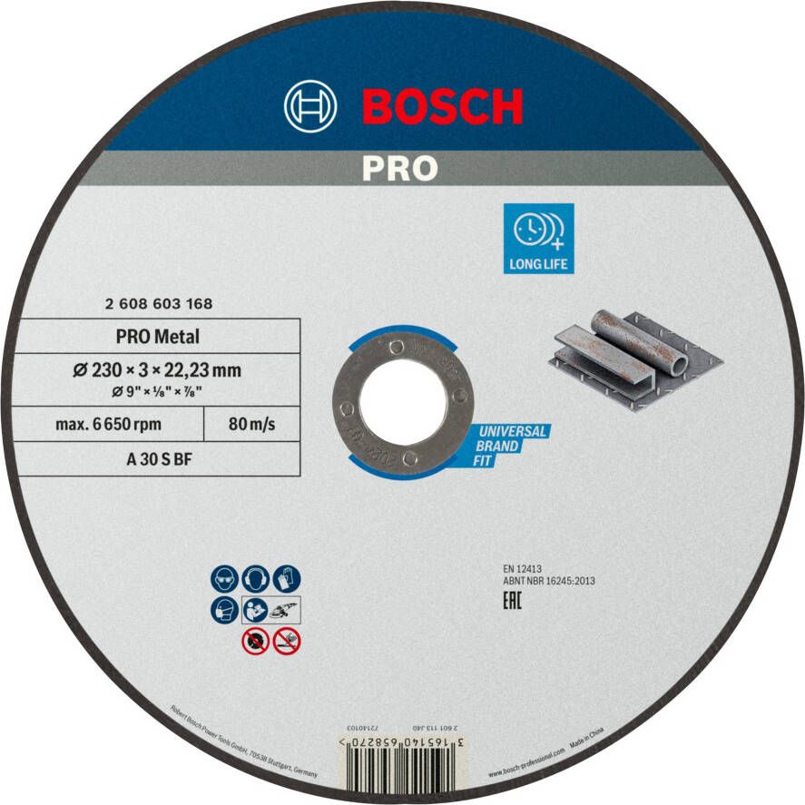Bosch Accessoires Doorslijpschijf recht Standard for Metal A 30 S BF 230 mm 22 23 mm 3 0 mm 1 stuks 2608603168