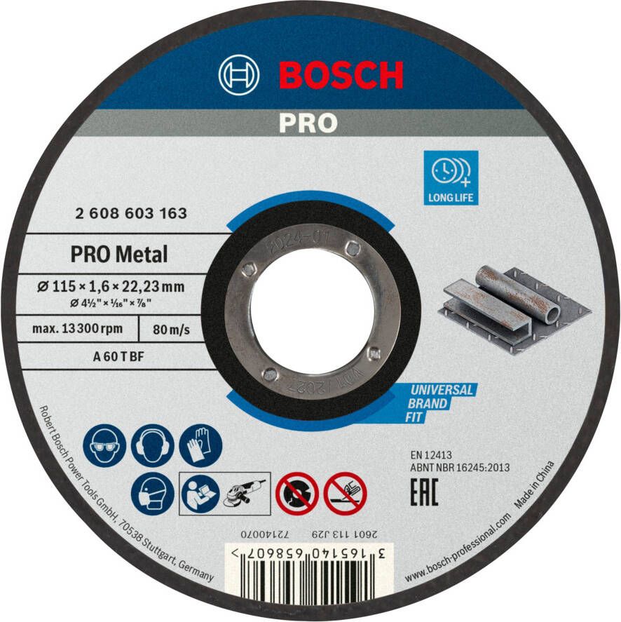 Bosch Accessoires Doorslijpschijf recht Standard for Metal A 60 T BF 115 mm 22 23 mm 1 6 mm 1 stuks 2608603163