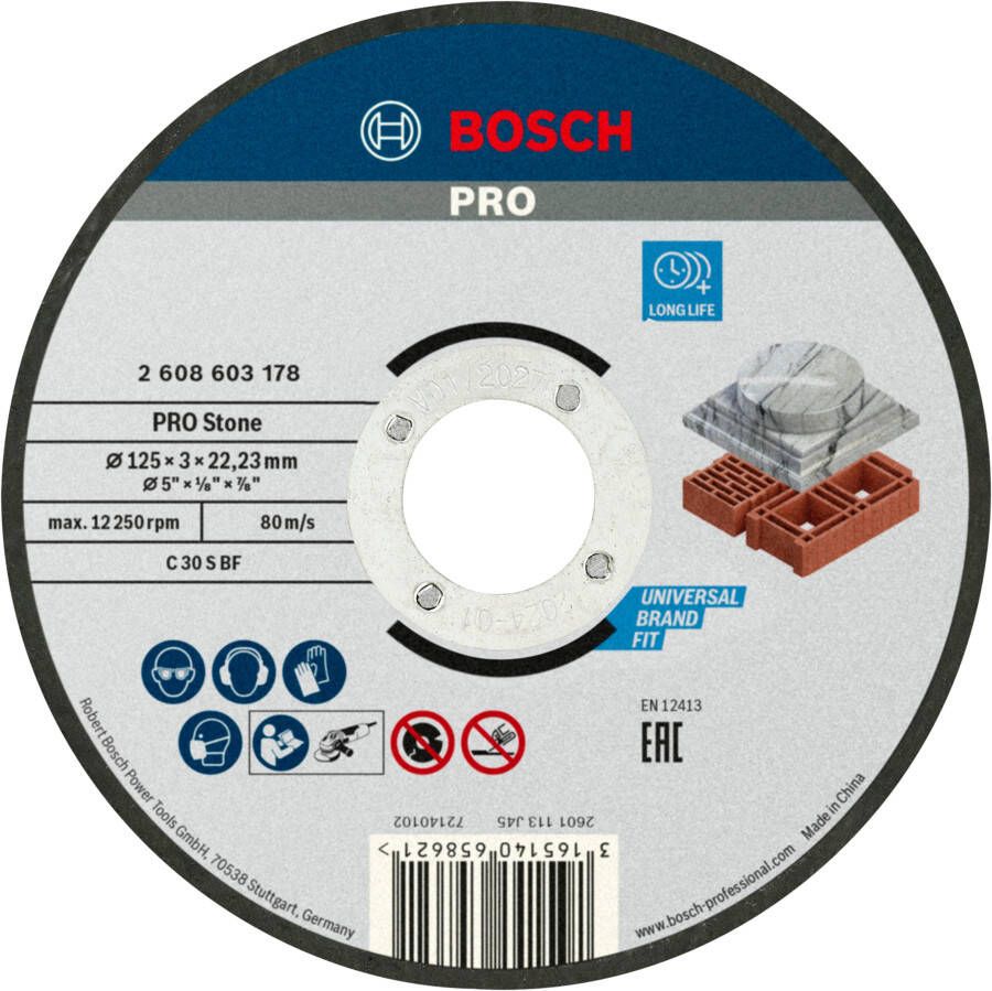 Bosch Accessoires Doorslijpschijf recht Standard for Stone C 30 S BF 125 mm 22 23 mm 3 0 mm 1 stuks 2608603178