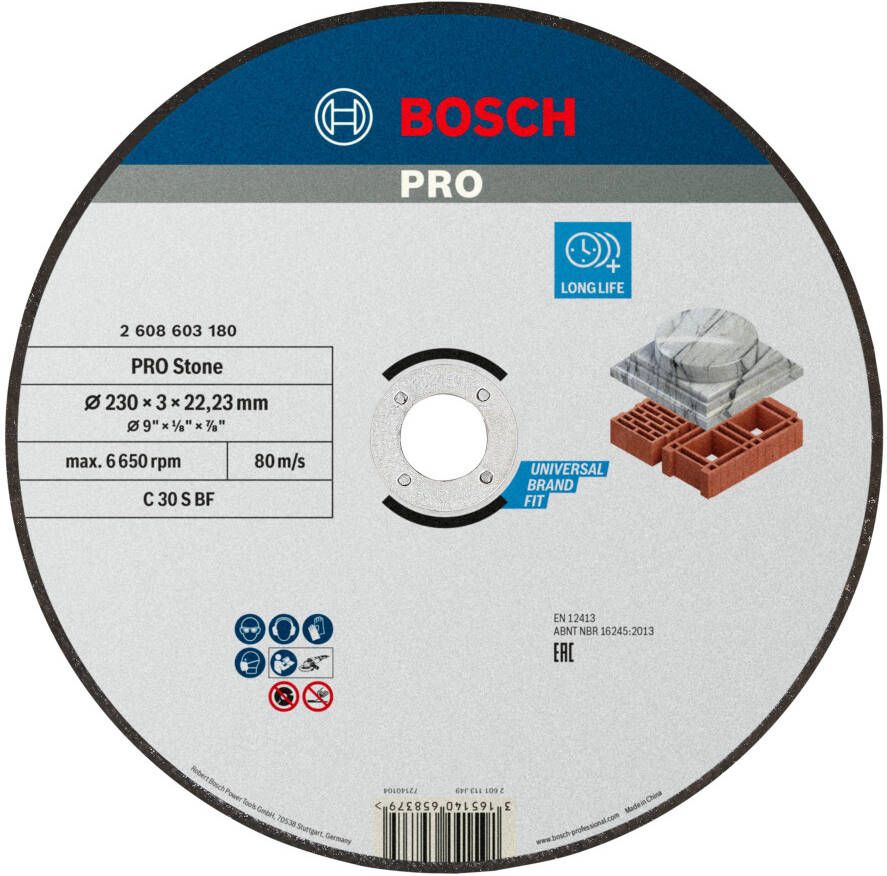 Bosch Accessoires Doorslijpschijf recht Standard for Stone C 30 S BF 230 mm 22 23 mm 3 0 mm 1 stuks 2608603180
