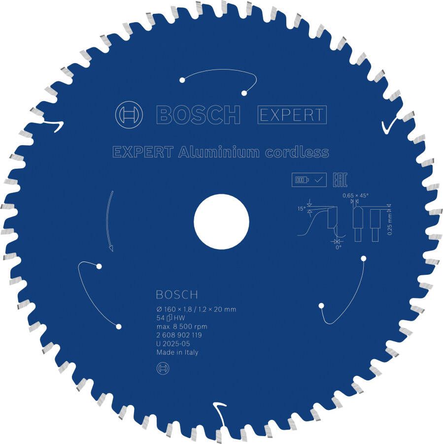 Bosch Accessoires EXPERT Aluminium cordless Cirkelzaagblad | 160 x 1 8 1 2 x 20 mm | T54 2608902119