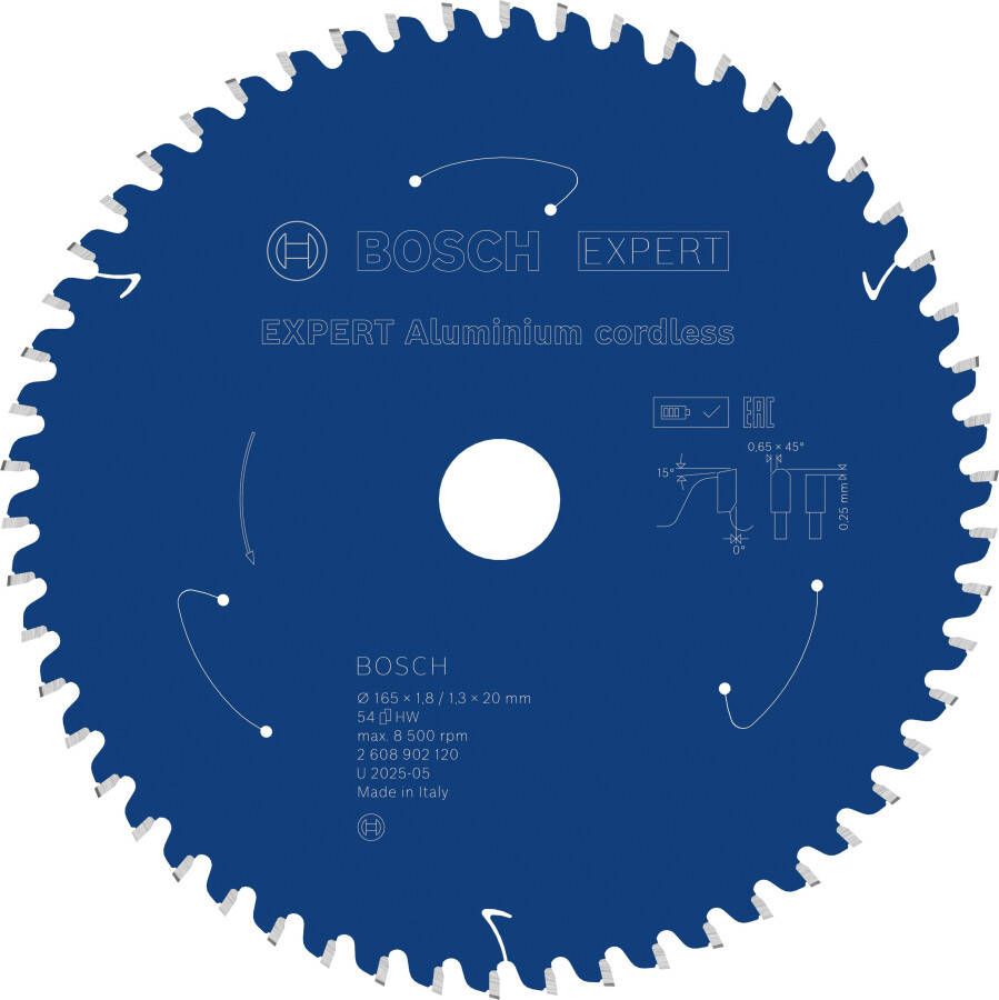Bosch Accessoires EXPERT Aluminium cordless Cirkelzaagblad | 165 x 1 8 1 3 x 20 mm | T54 2608902120