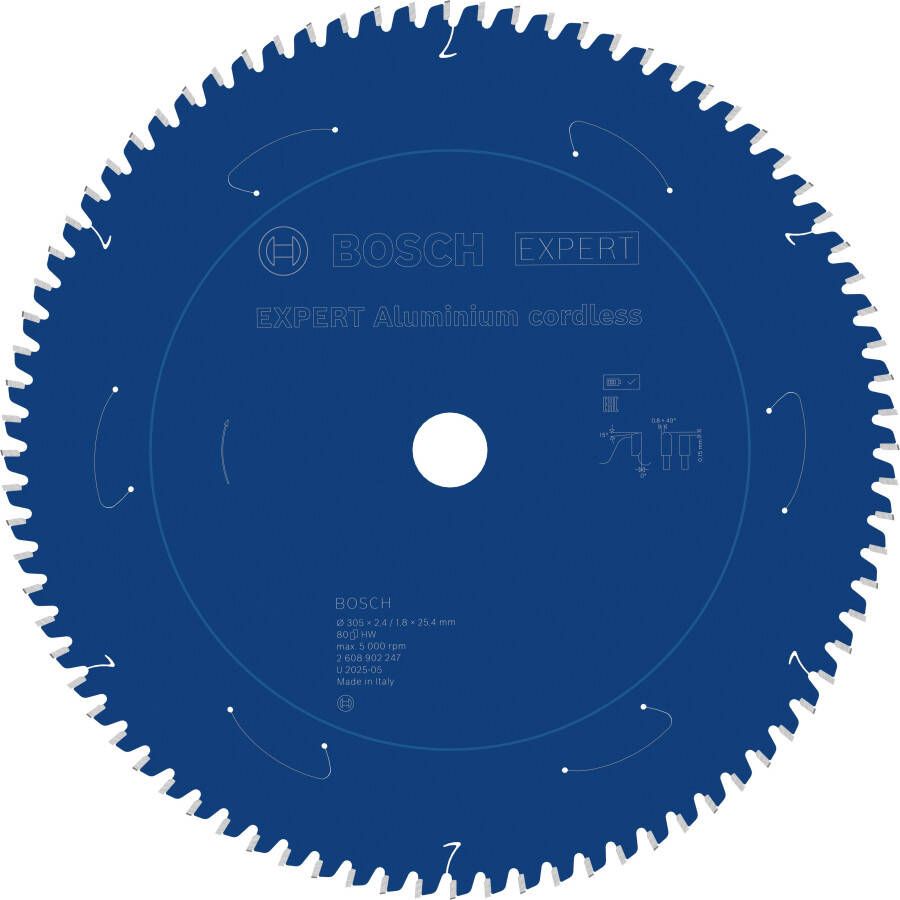 Bosch Accessoires EXPERT Aluminium cordless Cirkelzaagblad | 305 x 2 4 1 8 x 25 4 mm | T80 2608902247