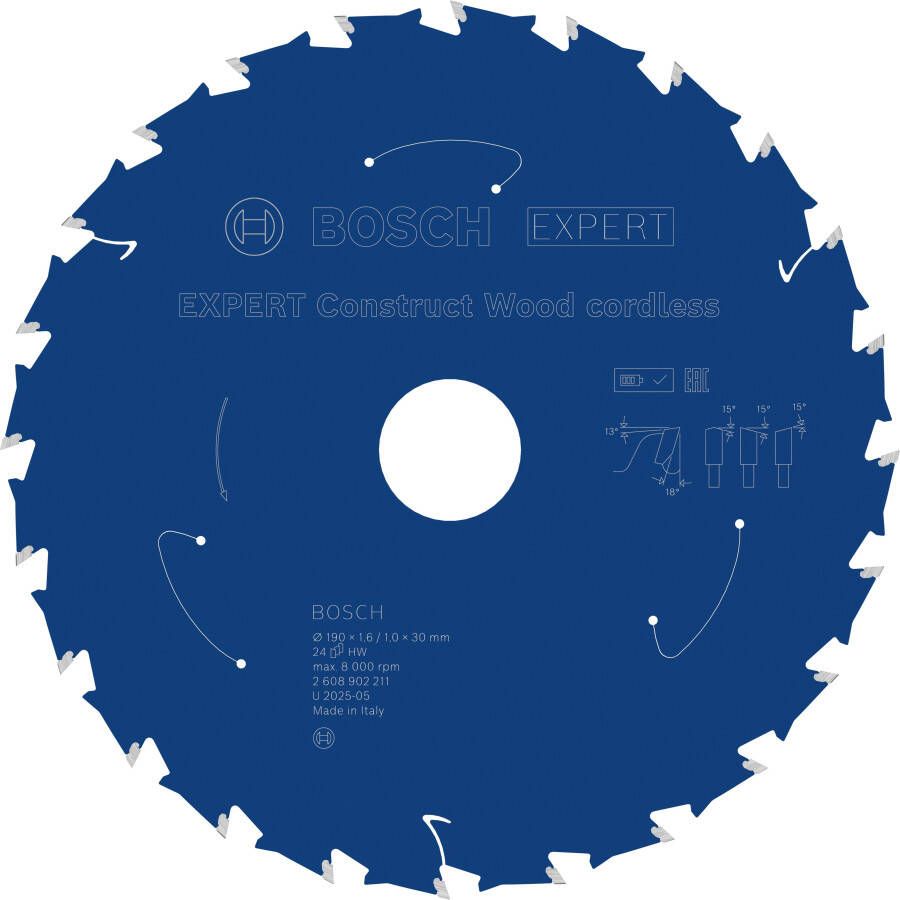 Bosch Accessoires EXPERT Construct Wood cordless Cirkelzaagblad | 190 x 1 6 1 x 30 mm | T24 2608902211