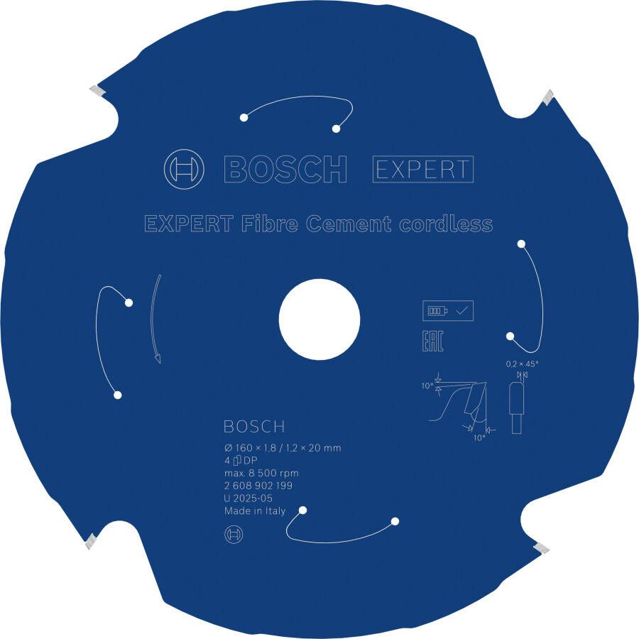 Bosch Accessoires EXPERT Fibre Cement cordless-Cirkelzaagblad | 160 x 1 8 1 2 x 20 mm | T4 2608902199