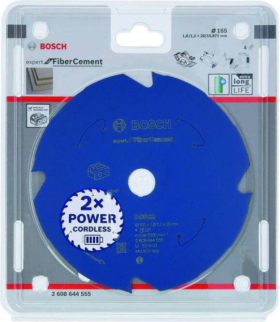 Bosch Accessoires Expert for Fibre Cement cirkelzaagblad voor accuzagen 165x1 8 1 2x20 T4 1 stuk(s) 2608644555
