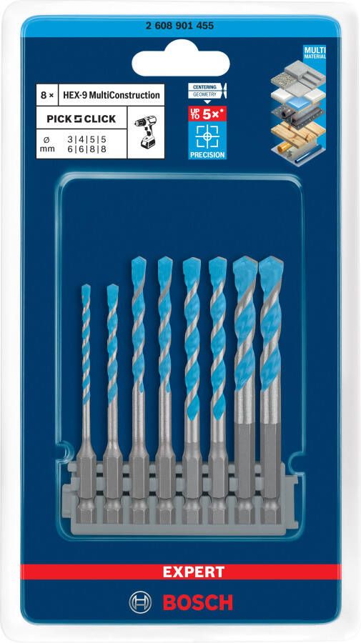 Bosch Accessoires EXPERT HEX-9 Multi Construction Pick & Click set 3 8 mm 2608901455