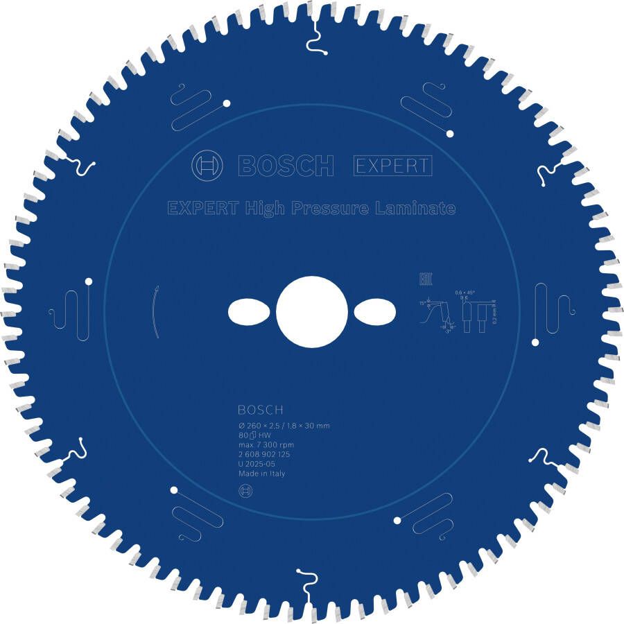 Bosch Accessoires EXPERT High Pressure Laminate Cirkelzaagblad | 260 x 2 5 1 8 x 30 mm | T80 2608902125