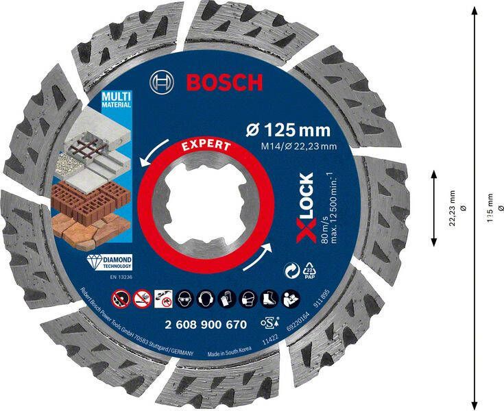 Bosch Accessoires Expert MultiMaterial X-LOCK diamantdoorslijpschijf 125 x 22 23 x 2 4 x 12 mm 1 stuk(s) 2608900670