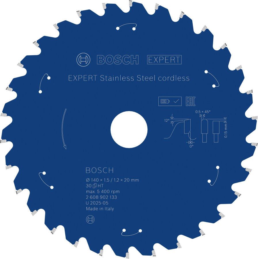Bosch Accessoires EXPERT Stainless Steel cordless Cirkelzaagblad | 140 x 1 5 1 2 x 20 mm | T30 2608902133