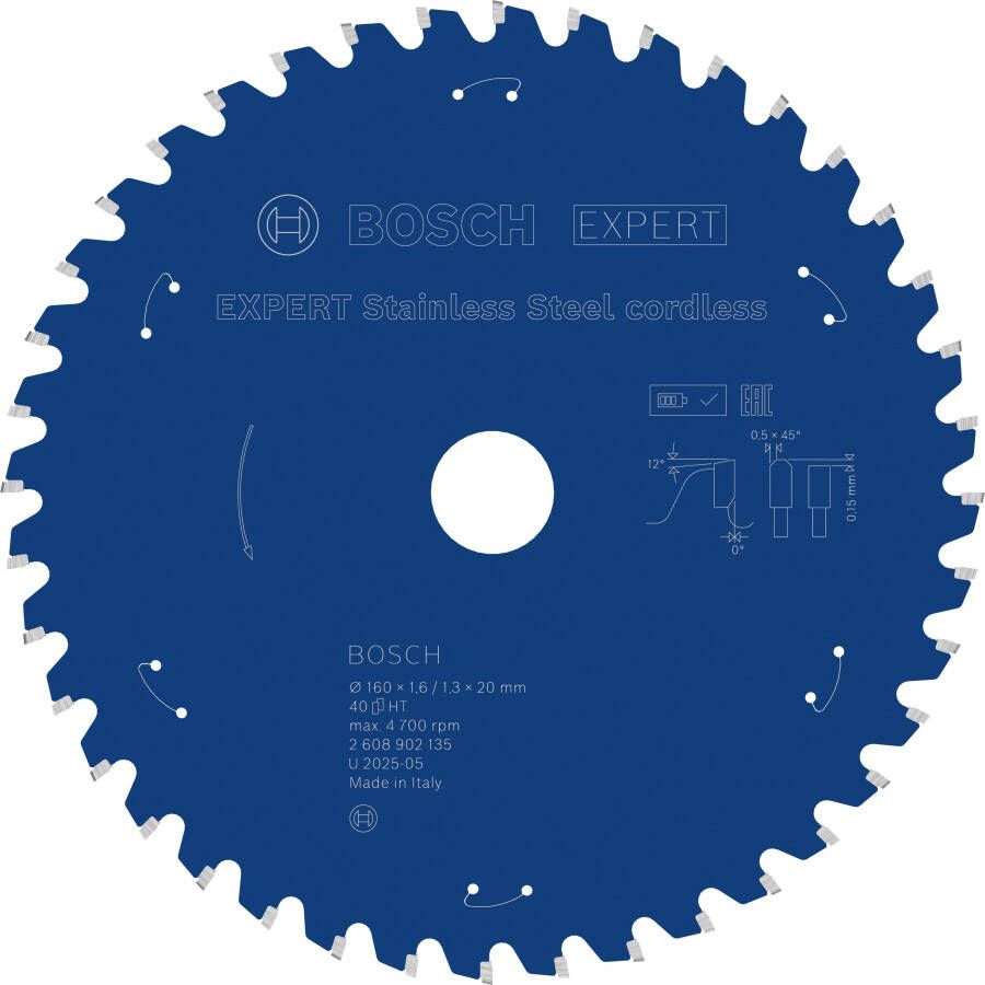 Bosch Accessoires EXPERT Stainless Steel cordless Cirkelzaagblad | 160 x 1 6 1 3 x 20 mm | T40 2608902135