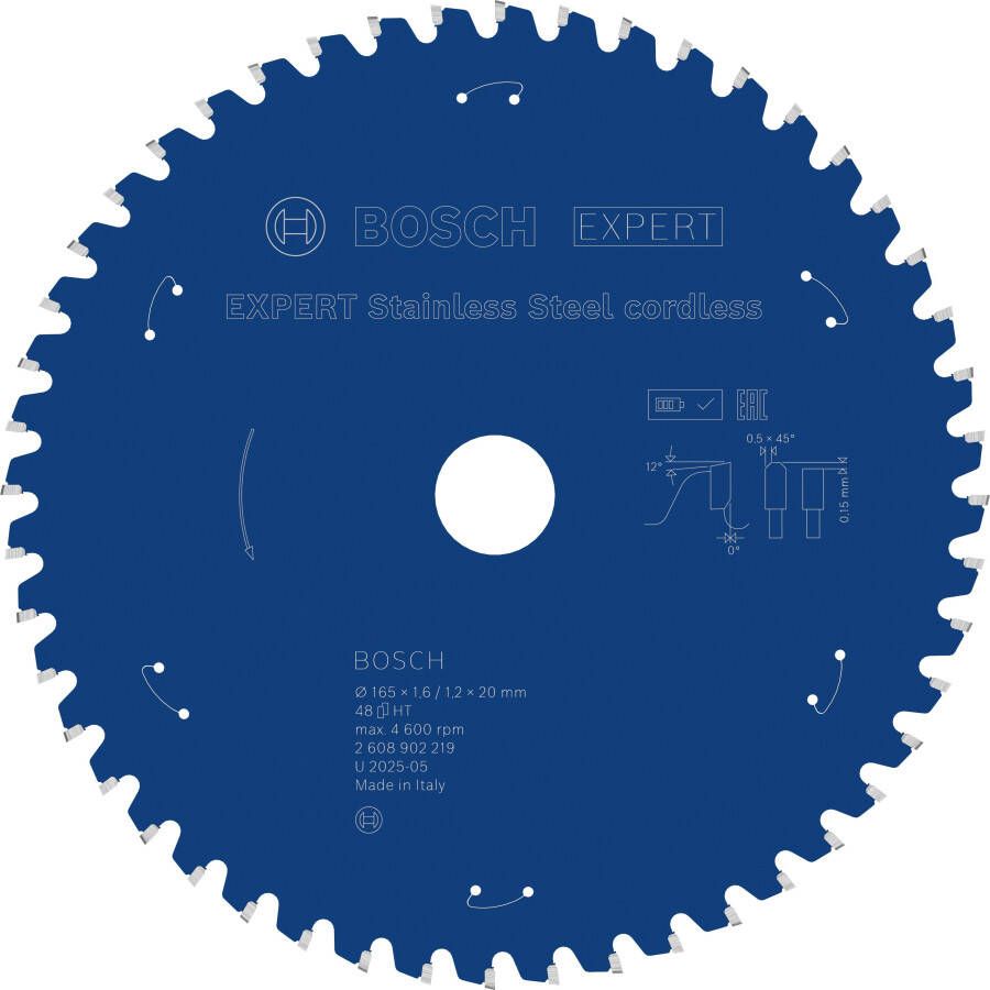 Bosch Accessoires EXPERT Stainless Steel cordless Cirkelzaagblad | 165 x 1 6 1 2 x 20 mm | T48 2608902219