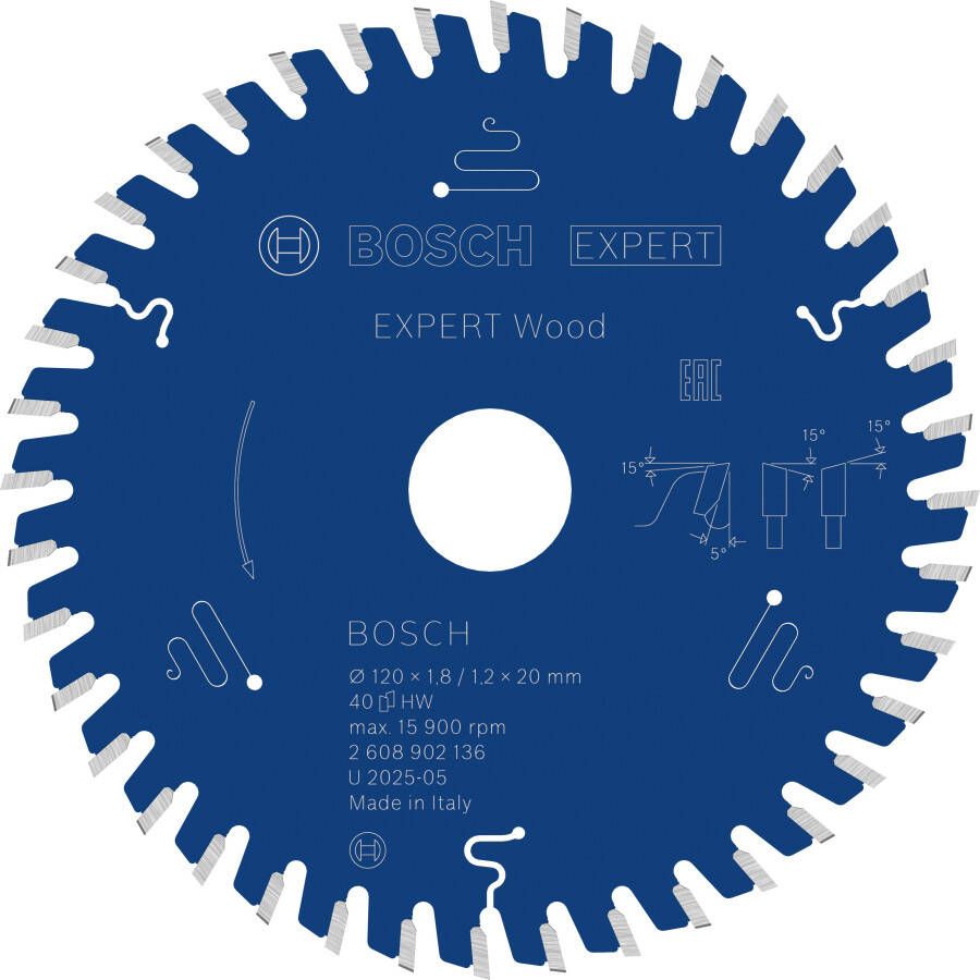 Bosch Accessoires EXPERT Wood Cirkelzaagblad | 120 x 1 8 1 2 x 20 mm | T40 2608902136