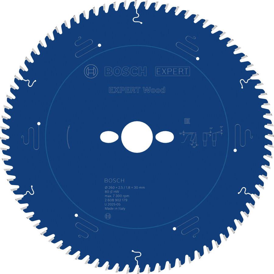 Bosch Accessoires EXPERT Wood Cirkelzaagblad | 260 x 2 5 1 8 x 30 mm | T80 2608902179