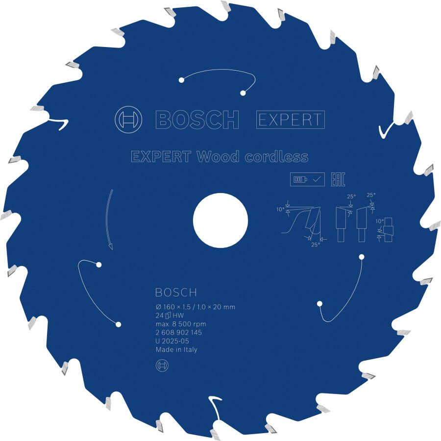 Bosch Accessoires EXPERT Wood cordless Cirkelzaagblad | 160 x 1 5 1 x 20 mm | T24 2608902145