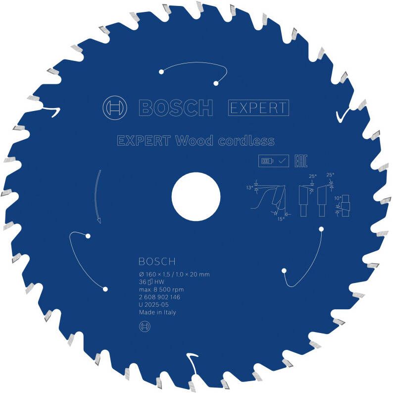 Bosch Accessoires EXPERT Wood cordless Cirkelzaagblad | 160 x 1 5 1 x 20 mm | T36 2608902146