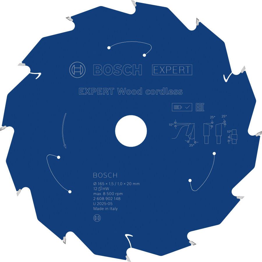 Bosch Accessoires EXPERT Wood cordless Cirkelzaagblad | 165 x 1 5 1 x 20 mm | T12 2608902148