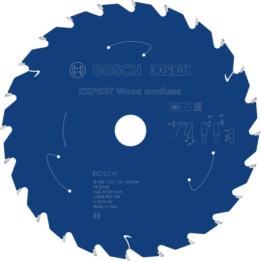 Bosch Accessoires EXPERT Wood cordless Cirkelzaagblad | 165 x 1 5 1 x 20 mm | T24 2608902149