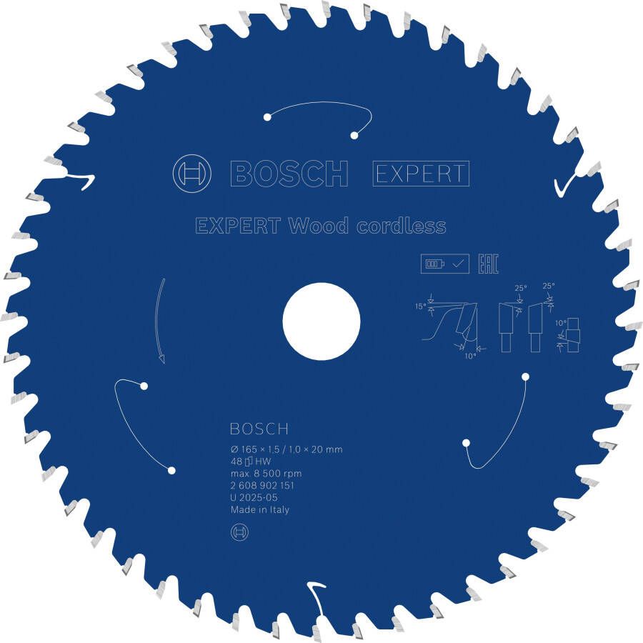 Bosch Accessoires EXPERT Wood cordless Cirkelzaagblad | 165 x 1 5 1 x 20 mm | T48 2608902151