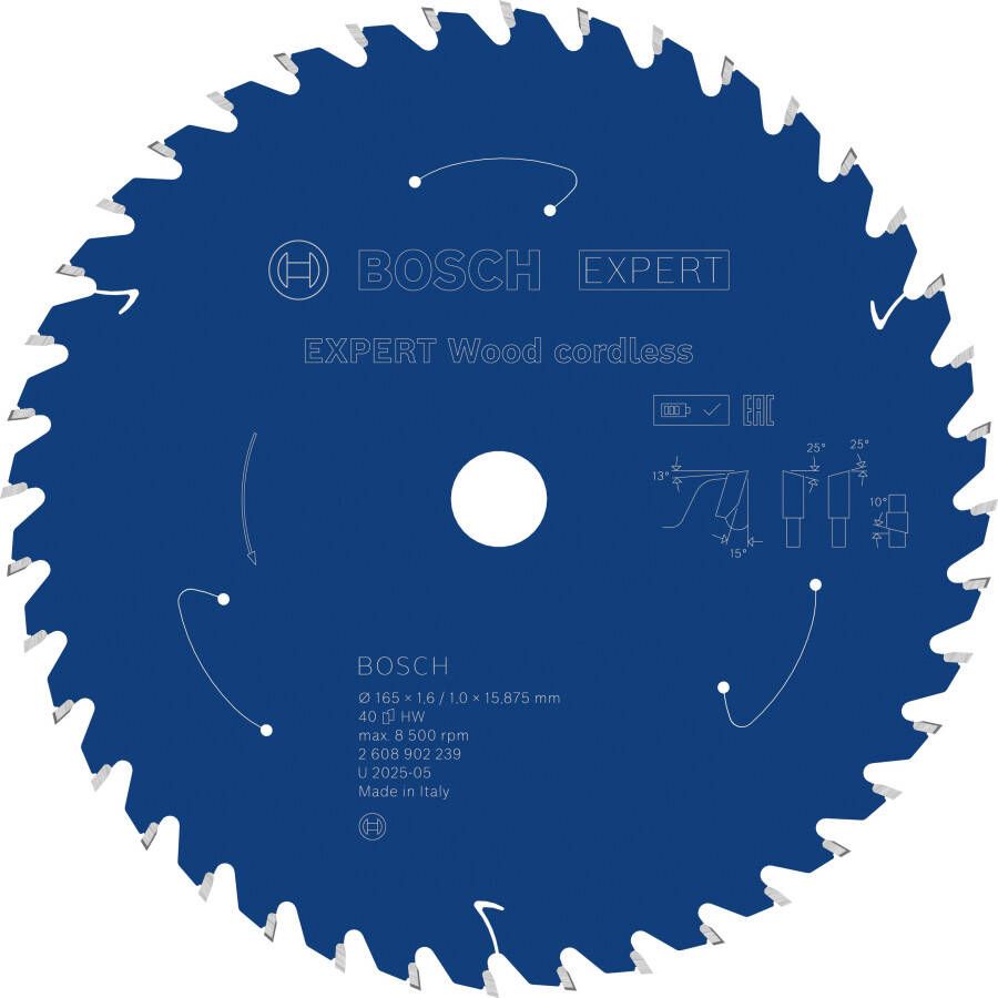 Bosch Accessoires EXPERT Wood cordless Cirkelzaagblad | 165 x 1 6 1 x 15 875 mm | T40 2608902239