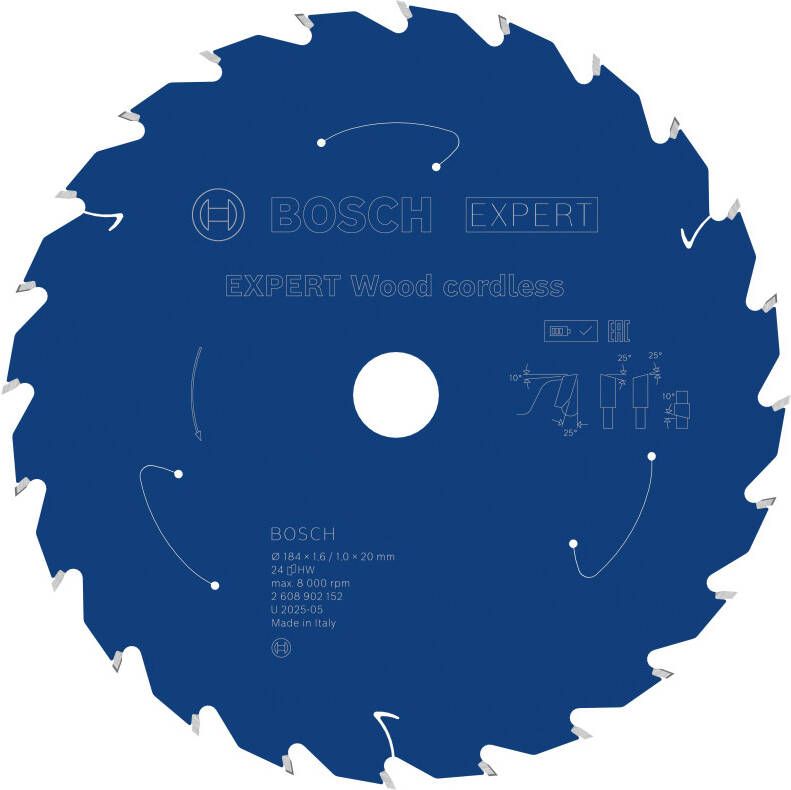 Bosch Accessoires EXPERT Wood cordless Cirkelzaagblad | 184 x 1 6 1 x 20 mm | T24 2608902152