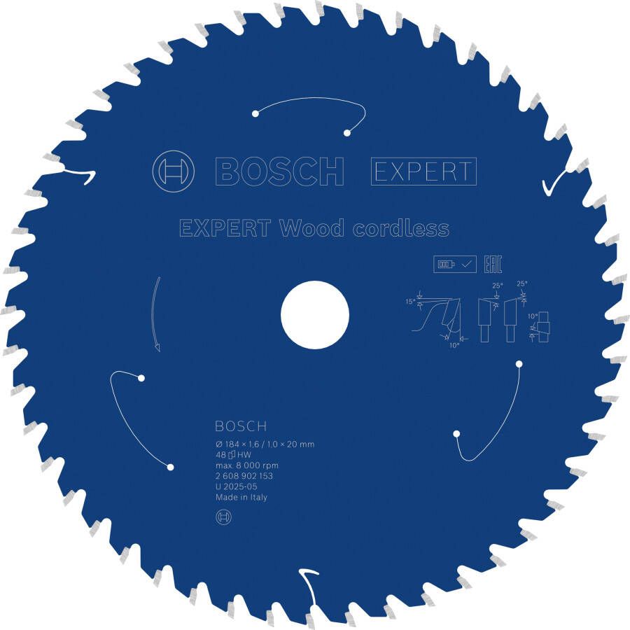 Bosch Accessoires EXPERT Wood cordless Cirkelzaagblad | 184 x 1 6 1 x 20 mm | T48 2608902153