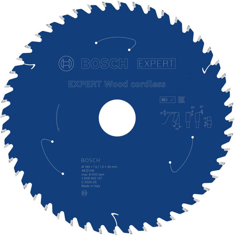 Bosch Accessoires EXPERT Wood cordless Cirkelzaagblad | 190 x 1 5 1 x 30 mm | T48 2608902157
