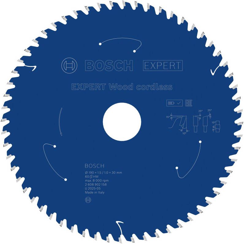 Bosch Accessoires EXPERT Wood cordless Cirkelzaagblad | 190 x 1 5 1 x 30 mm | T60 2608902158