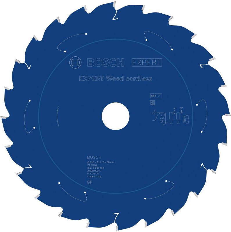 Bosch Accessoires EXPERT Wood cordless Cirkelzaagblad | 250 x 2 1 1 6 x 30 mm | T24 2608902171