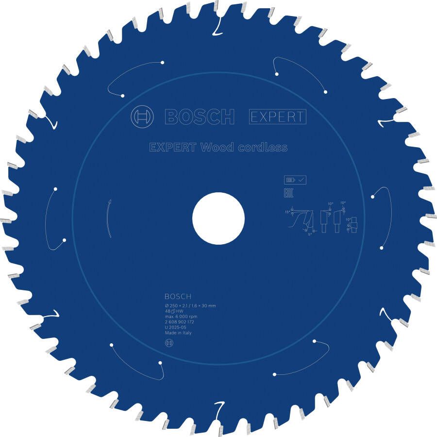Bosch Accessoires EXPERT Wood cordless Cirkelzaagblad | 250 x 2 1 1 6 x 30 mm | T48 2608902172
