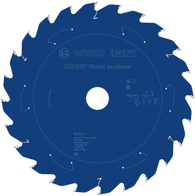 Bosch Accessoires EXPERT Wood cordless Cirkelzaagblad | 254 x 2 1 1 6 x 30 mm | T24 2608902175